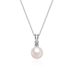 Elegant V-shaped S925 sterling silver necklace with natural pearl and cubic zirconia pendant
