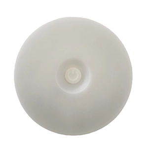 White minimalist LED dorm night light with a central power symbol button on a white background