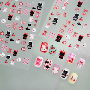 Embossed 3D cartoon nail stickers featuring cute rabbit and cat designs for DIY nail art