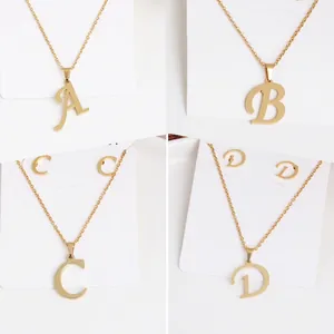 Initial Pendant Necklace And Stud Earrings Stainless Steel Gold Plated Alphabet Jewelry Women Fashion Minimalist