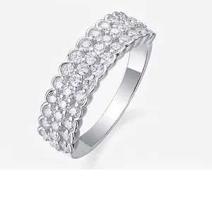 925 Sterling Silver Moissanite Ring For Women Multi Row Pave D Color 3EX Cut Fashion Minimalist Jewelry Finger Ring