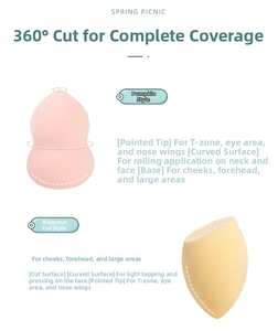 Detail guide of hydrophilic makeup sponges showing pointed tip and flat cut surface