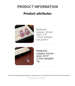 Detail specifications of red zircon gourd pendant necklace and matching stud earring set