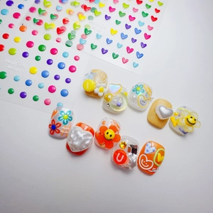 Vibrant 3D jelly nail stickers with tulips, smiley faces and pearls in orange and yellow