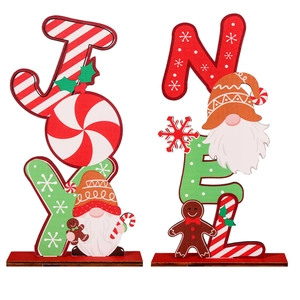 Christmas wooden JOY and NOEL tabletop ornaments with gnome and gingerbread man