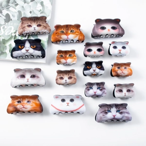 Pinza Per Capelli Creativa A Forma Di Gatto In Acrilico Con Stampa Animale Realistica Accessorio Per Lo Styling Carino