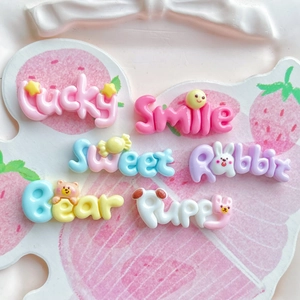 Colorful resin charms with Smile and Lucky text for DIY hairpins and phone cases