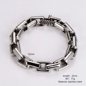 Silver 12mm bamboo link stainless steel bracelet for men, 22cm long, high-grade finish