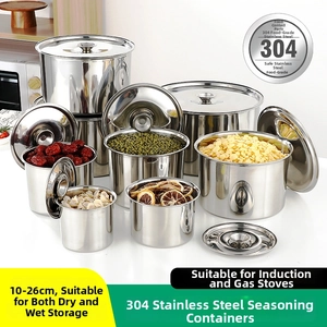 Detailed view of versatile 304 stainless steel food storage canisters in multiple sizes