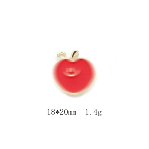 Detail of red apple alloy pendant with gold frame measuring 18x20mm for DIY jewelry