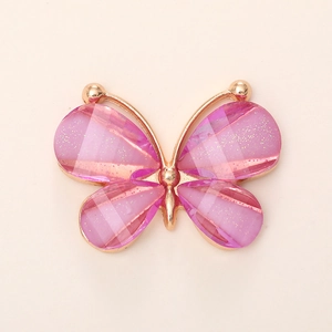 Sparkly pink diamond butterfly shoe charm with gold metal frame for DIY jewelry