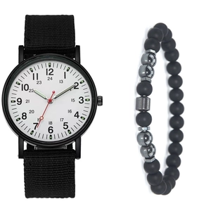 Men Accessories Watch Bracelet Gift Box Quartz Wristwatch Military Style Nylon Strap Arabic Numerals Military Time Casual