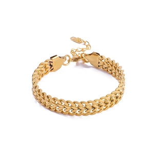 Bracelet double chaîne gourmette dorée en acier inoxydable avec fermoir mousqueton