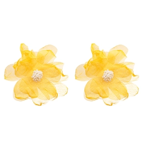 Handmade yellow lace flower earrings with pearl centers for elegant summer vacation style