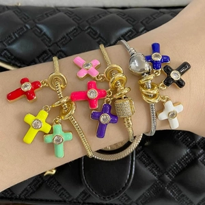 Cross Pendant Bracelet Copper Colorful Enamel Zircon Inlay Snake Bone Chain Fashion Jewelry Women