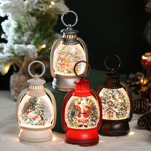 Christmas Snow Globe Lantern LED Lighted Retro Oil Lamp Shape Glitter Water Floating Desktop Decor Vintage Style