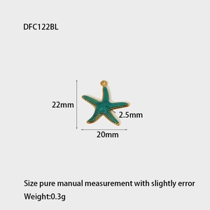 Detailed size measurement of turquoise enamel starfish pendant with gold-plated metal edges