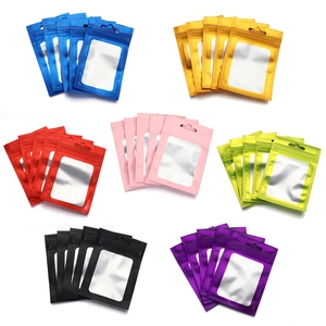 Colorful Aluminum Foil Reclosable Zip Lock Bags With Transparent Window Hanging Hole For Jewelry Gift Packaging