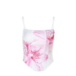 Women's slim fit floral print corset camisole with pink lilies and fishbone design