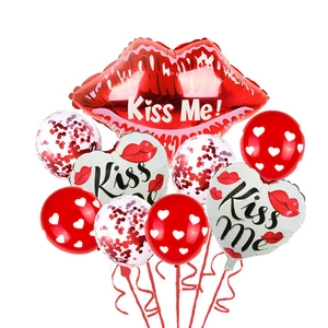 Valentine's Day balloon set with red lips Kiss Me foil balloons and heart latex accents