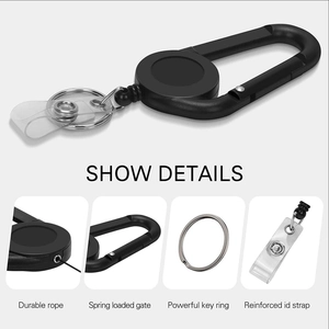 Retractable keychain with carabiner, key ring and reinforced PVC strap for ID cards