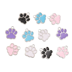 Set of 11 colorful enamel paw print pendants in alloy for DIY jewelry and necklaces