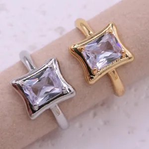 Fashion Adjustable Copper Ring With Radiant Cut Rectangular Rhinestone Gold Silver Plated Geometric Jewelry For Women Gift