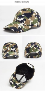 Detailed views of camouflage corduroy baseball cap with metal adjustable strap back