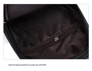 Detail shot of the internal zipper pocket and smooth lining of this men's oxford fanny pack