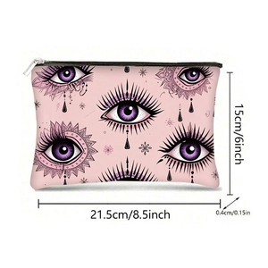 Neceser de lona rosa con patrones de ojo turco y cremallera metálica superior