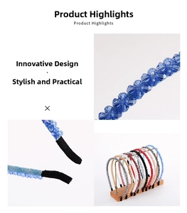 Detail of beaded headbands with colorful faceted crystals and protective fabric end tips