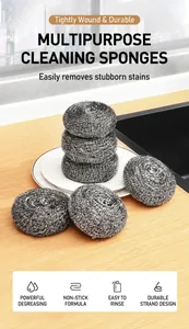Detailed view of six circular stainless steel scouring pads for kitchen cleaning