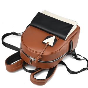 Three-color patchwork women's backpack in brown faux leather with adjustable straps