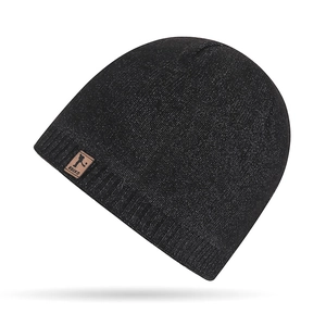 Premium black men's knit beanie hat for winter skiing and outdoor sports protection