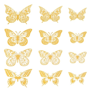 3D hollow gold butterfly wall stickers set with 12 pieces in varied sizes and patterns