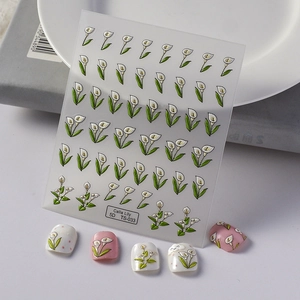 5D Embossed Nail Art Stickers Calla Lily Floral Design 3D Relief Self Adhesive Manicure Decoration For Women Elegant