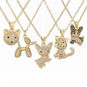Collier Pendentif Animal Cuivre Zircone Mignon Dessin Animé Chien Chat Chien Ballon Bijoux Minimalistes Pour Femmes
