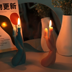 Artistic sexy leg candle decoration in blue and pink, creative home decor ornament