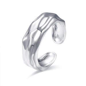 S925 sterling silver open ring featuring a unique crushed tin foil textured finish