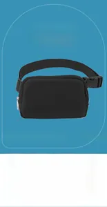 Detail view of the black waterproof nylon running waist bag with adjustable strap and buckle
