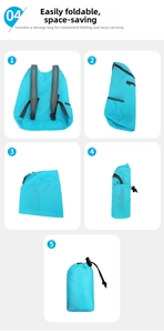 Detailed step-by-step guide showing how to fold the lightweight waterproof blue travel backpack