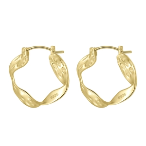 925 Sterling Silver Irregular Wavy Hoop Earrings For Women Retro Hammered Texture 14K Gold Plated Minimalist Jewelry Gift