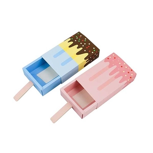 Creative ice cream shaped candy gift boxes with colorful sprinkle patterns and wooden sticks