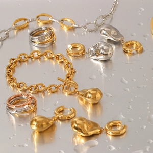 Parure de bijoux baroques en acier inoxydable avec bracelets, bagues et boucles d'oreilles