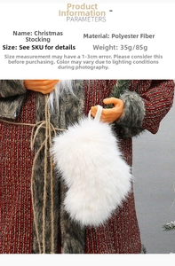 Polyester plush white Christmas stocking showing soft faux fur texture and 35g/85g weight