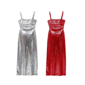 Elegant backless sequin bodycon dress in red and silver for formal evening parties