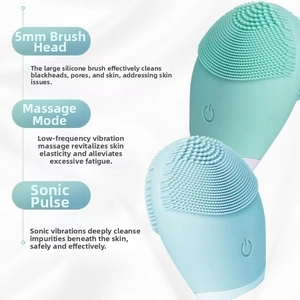 Detail view of silicone facial cleanser brush heads with sonic vibration technology