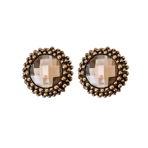 Vintage style gold flower earrings with sparkling crystals and silver needle studs