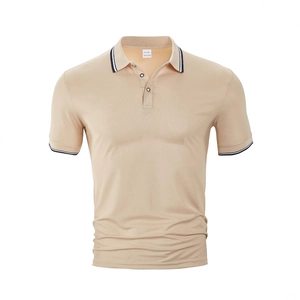 Polo homme kaki à manches courtes en polyester respirant avec col classique et coupe décontractée