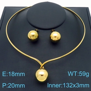 Minimalist gold stainless steel jewelry set with spherical collar necklace and stud earrings